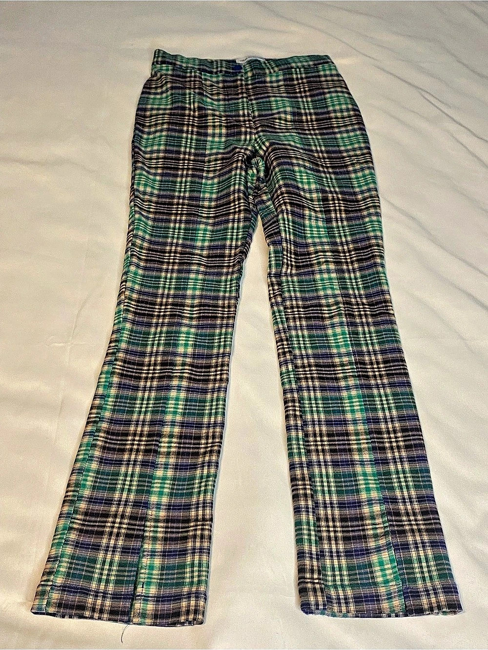 Womans Urban Outfitters Plaid Flare Pants in Green & Blue Size 2/UK 6